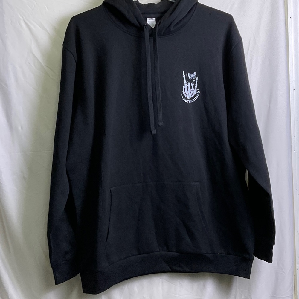 Ash Black Hoodie with White Motherhood Graphic